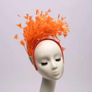 Feather Style Fascinator Headband: Orange