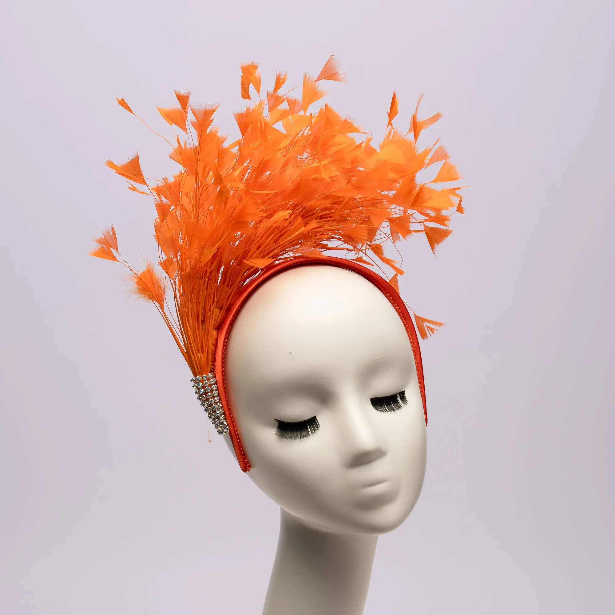Feather Style Fascinator Headband: Orange