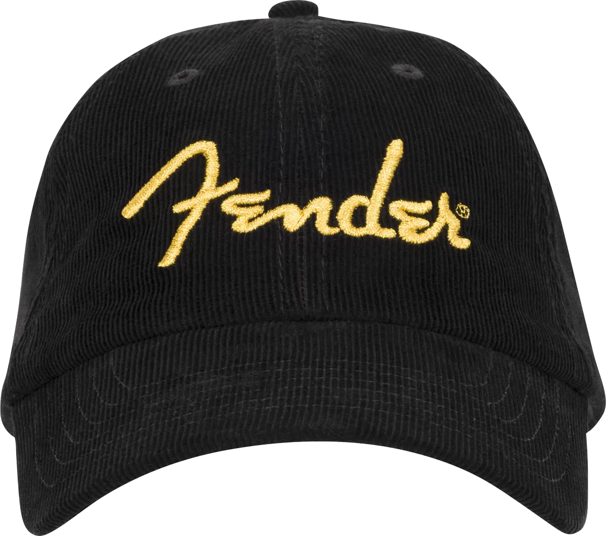 Fender® Gold Spaghetti Logo Corduroy Baseball Hat, Black, One Size