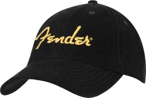 Fender® Gold Spaghetti Logo Corduroy Baseball Hat, Black, One Size