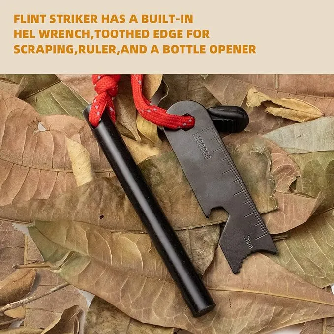 Fire Starter Survival Tool, Ferro Rod Fire Starter Kit & Backpacking Multitool, Fire Steel, Fire Rod