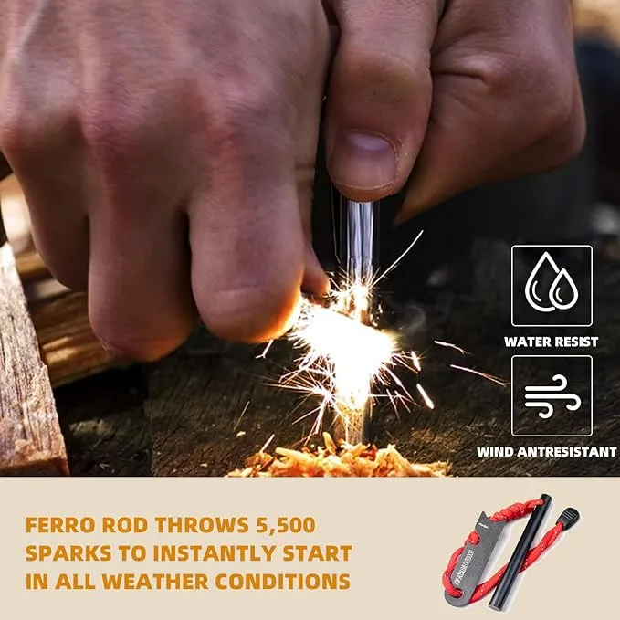 Fire Starter Survival Tool, Ferro Rod Fire Starter Kit & Backpacking Multitool, Fire Steel, Fire Rod