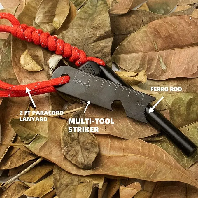 Fire Starter Survival Tool, Ferro Rod Fire Starter Kit & Backpacking Multitool, Fire Steel, Fire Rod