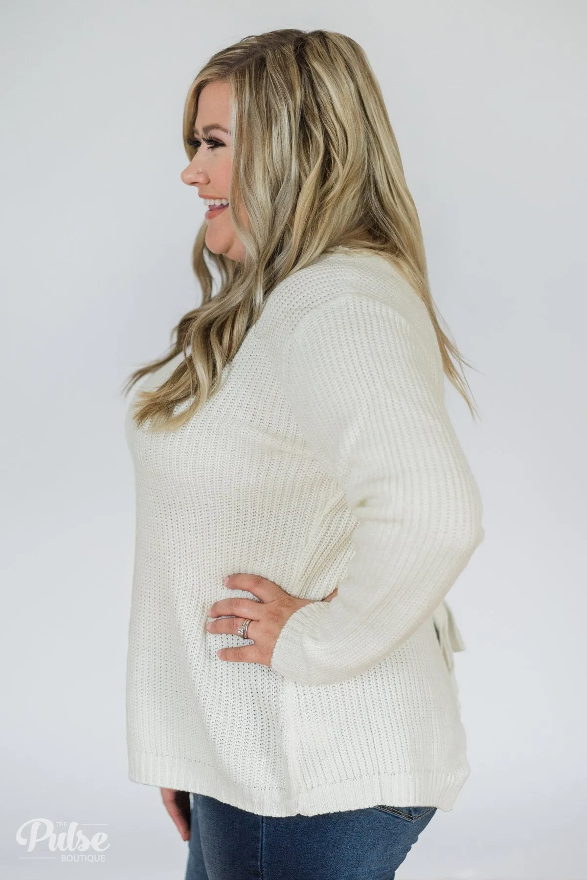 Fixed on You Lace Down Back Knitted Sweater- Ivory
