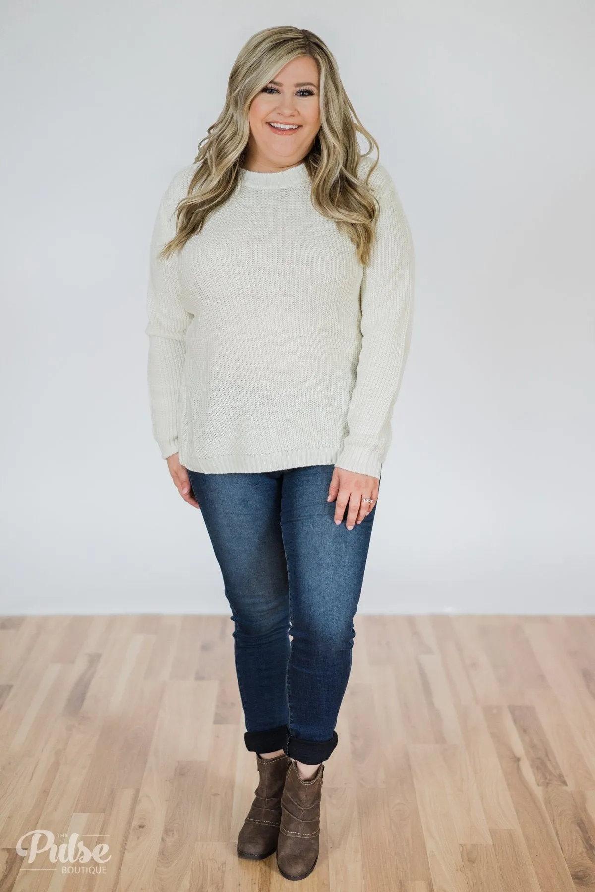 Fixed on You Lace Down Back Knitted Sweater- Ivory