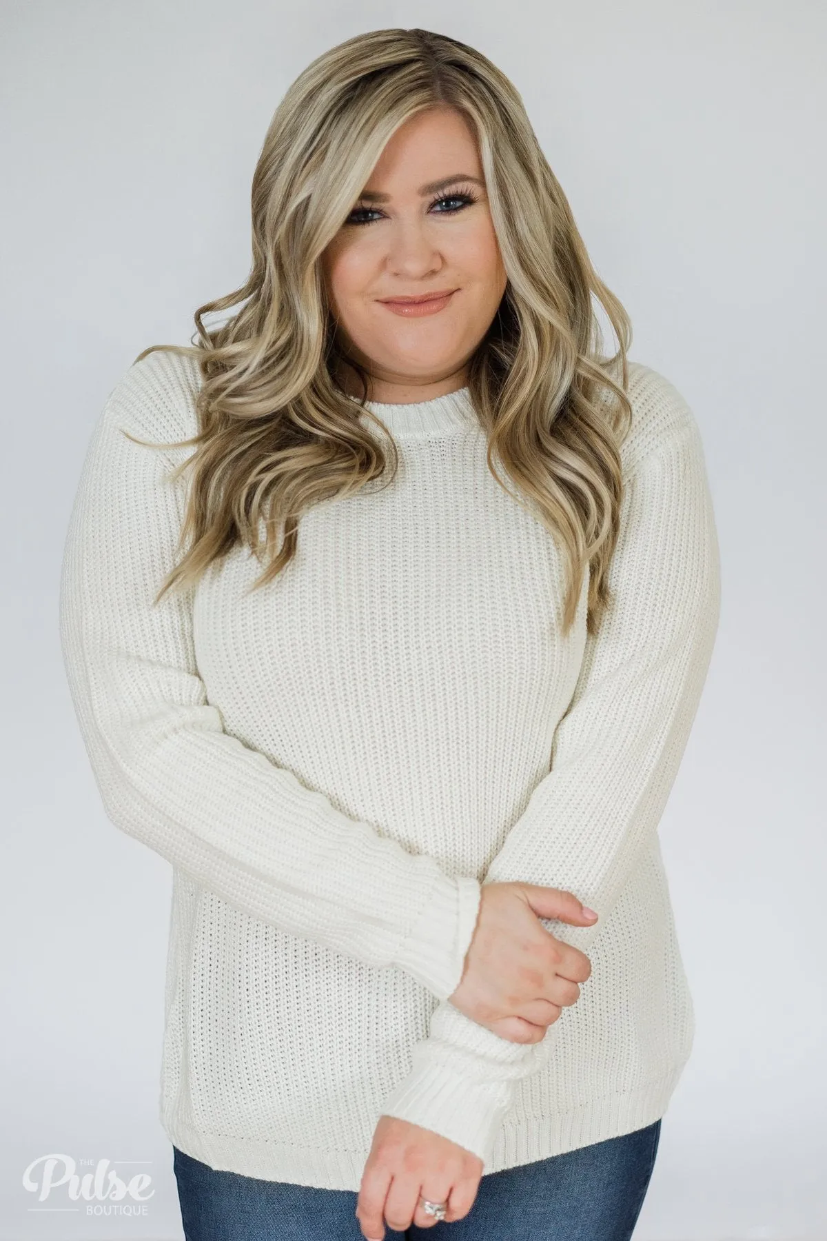 Fixed on You Lace Down Back Knitted Sweater- Ivory