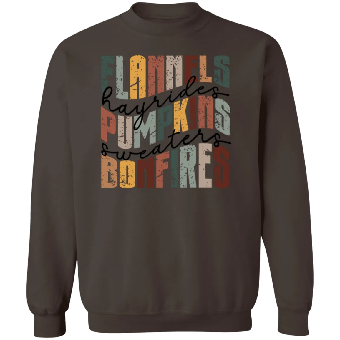 Flannels, Hayrides, and Bonfires Gildan Crewneck Sweatshirt – Embrace the Autumn Spirit!