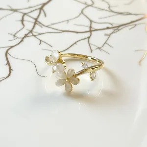 Flower and Butterfly Sparkling Gemstone Adjustable Ring Gift
