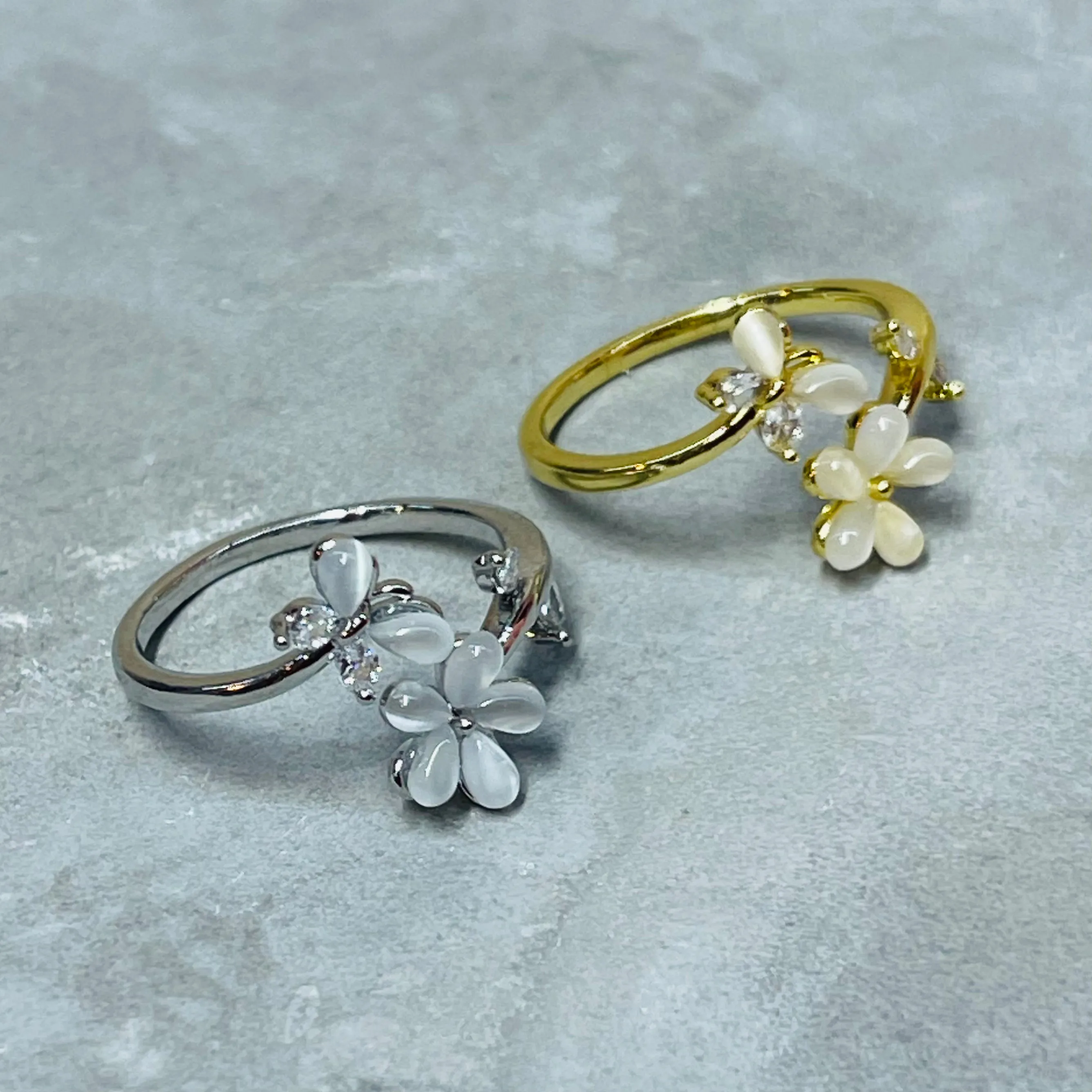 Flower and Butterfly Sparkling Gemstone Adjustable Ring Gift