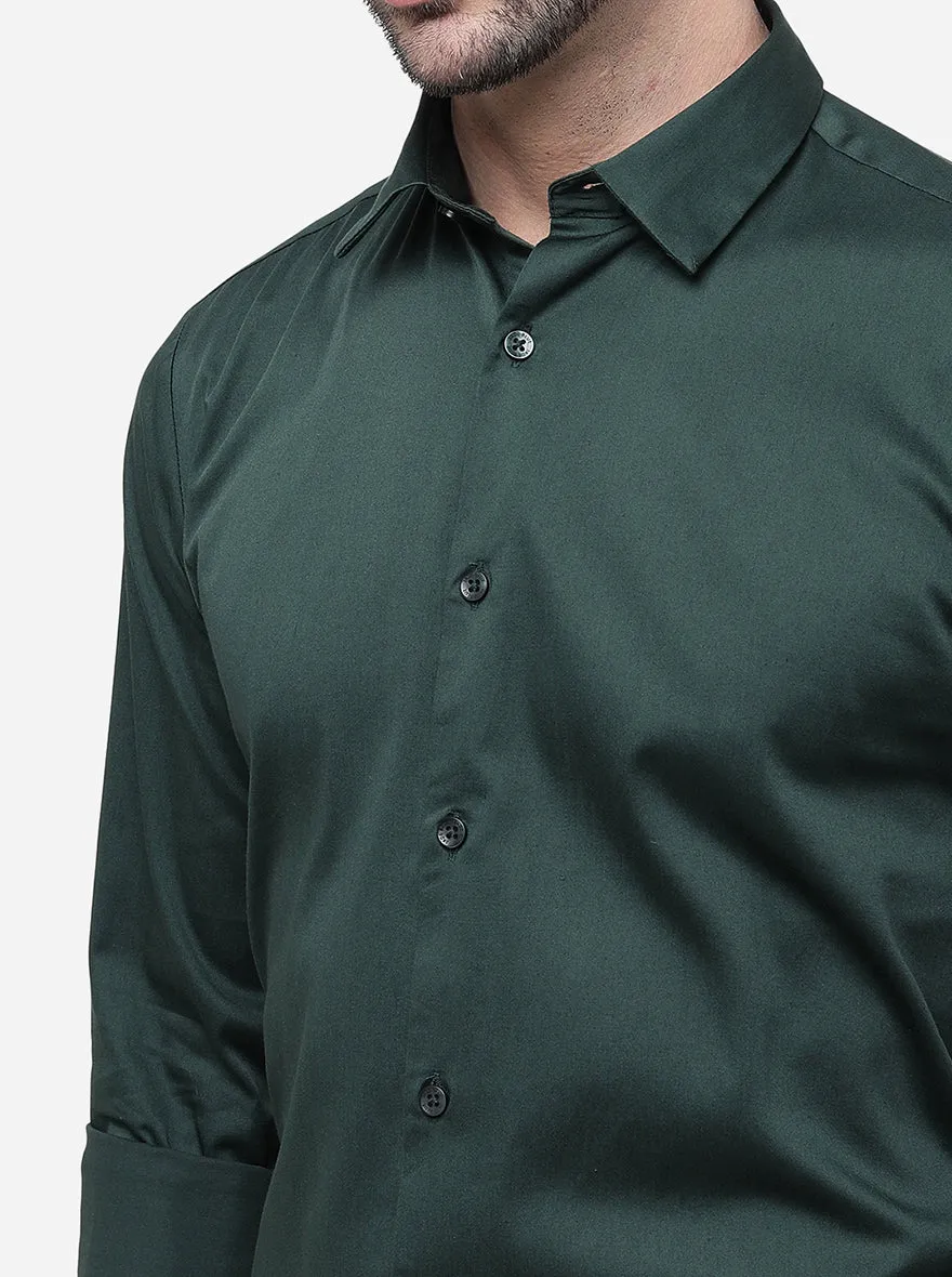 Forest Green Solid Slim Fit Semi Casual Shirt | JadeBlue