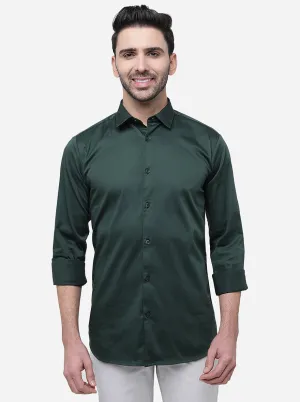Forest Green Solid Slim Fit Semi Casual Shirt | JadeBlue