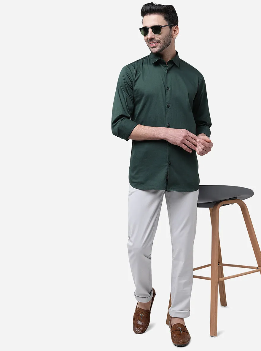 Forest Green Solid Slim Fit Semi Casual Shirt | JadeBlue