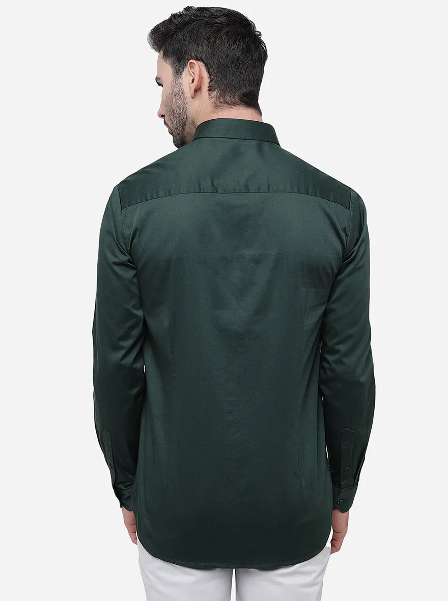 Forest Green Solid Slim Fit Semi Casual Shirt | JadeBlue