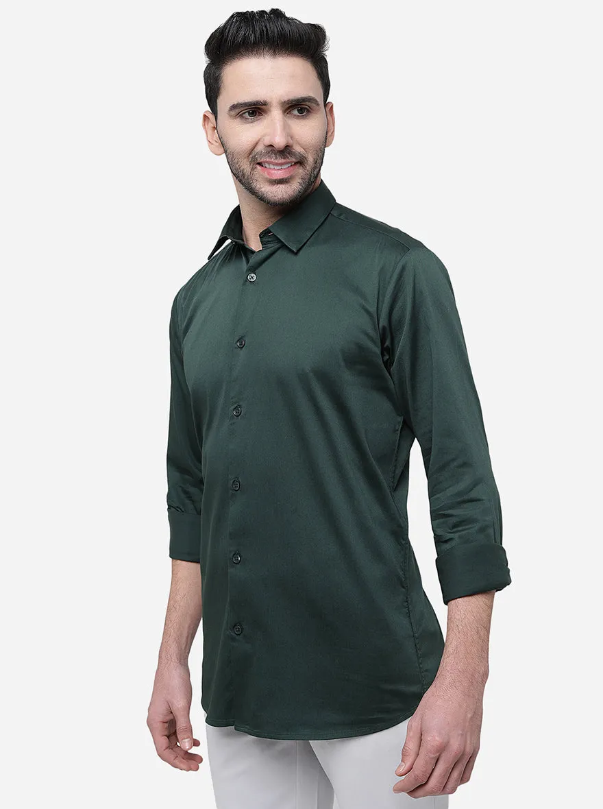 Forest Green Solid Slim Fit Semi Casual Shirt | JadeBlue