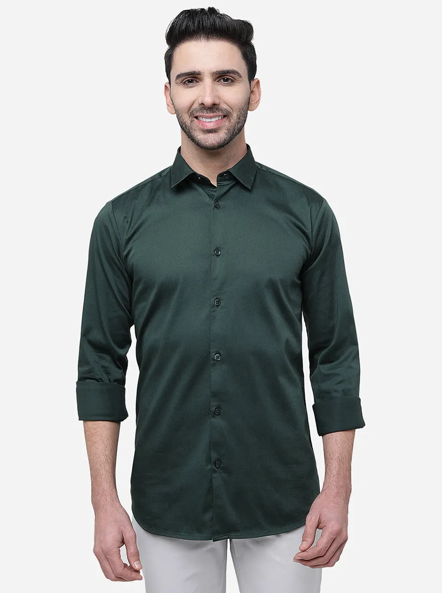 Forest Green Solid Slim Fit Semi Casual Shirt | JadeBlue
