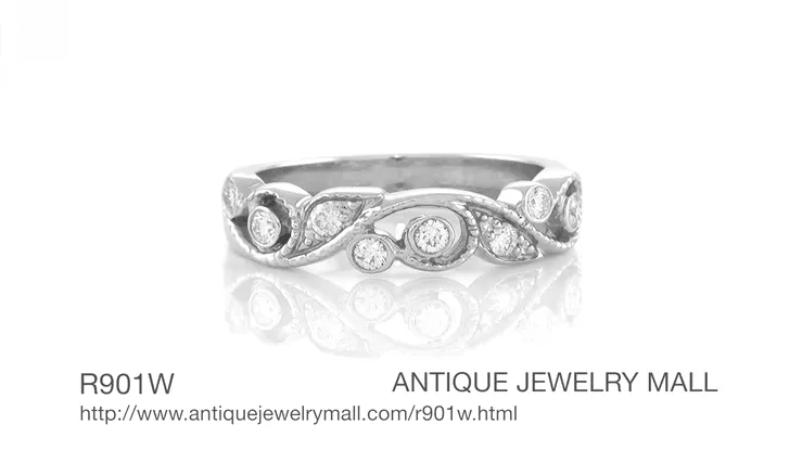 Frances Art Nouveau Style Diamond Wedding Ring in White Gold - 18K or 14K
