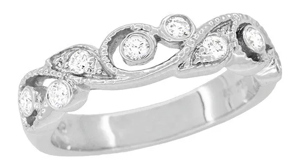 Frances Art Nouveau Style Diamond Wedding Ring in White Gold - 18K or 14K