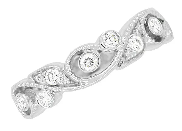 Frances Art Nouveau Style Diamond Wedding Ring in White Gold - 18K or 14K