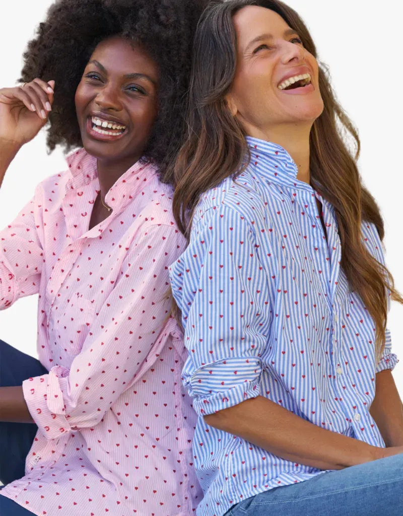Frank & Eileen Relaxed Button up Shirt in Blue Stripe with Red Hearts (Italian Cotton)