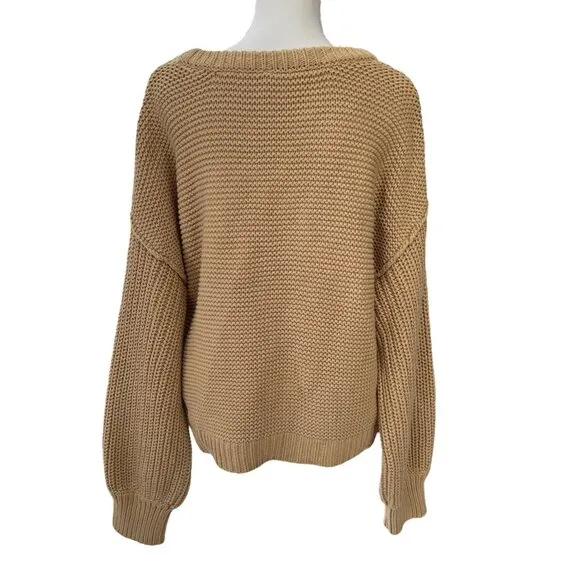 Free People Dream Mixed Knit Chunky Oversized Sweater in Camel Size Large