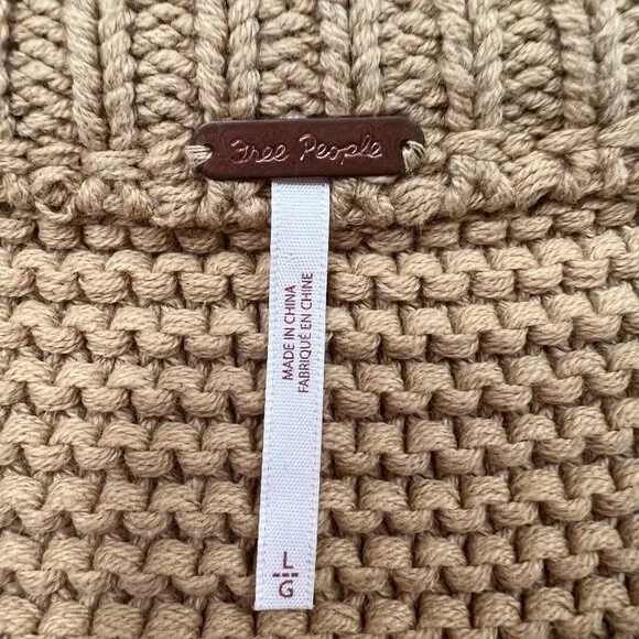 Free People Dream Mixed Knit Chunky Oversized Sweater in Camel Size Large