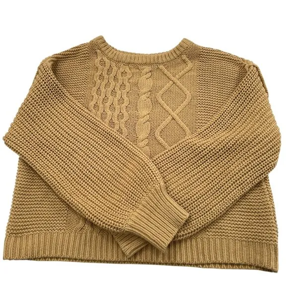 Free People Dream Mixed Knit Chunky Oversized Sweater in Camel Size Large