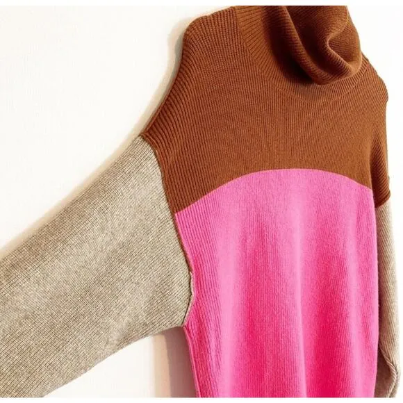 Free People Softly Structured Sweater Womens Size XS Colorblock Turtleneck Knit