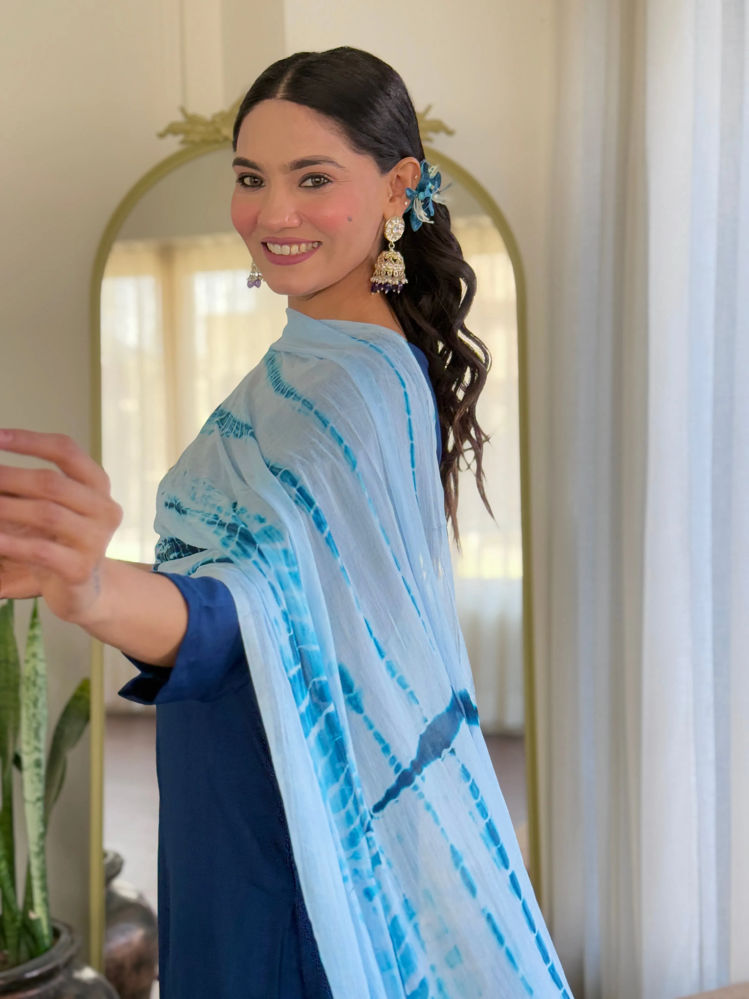 FRILLFIT : Tie-Dye Kurti Set with Embroidered Neckline