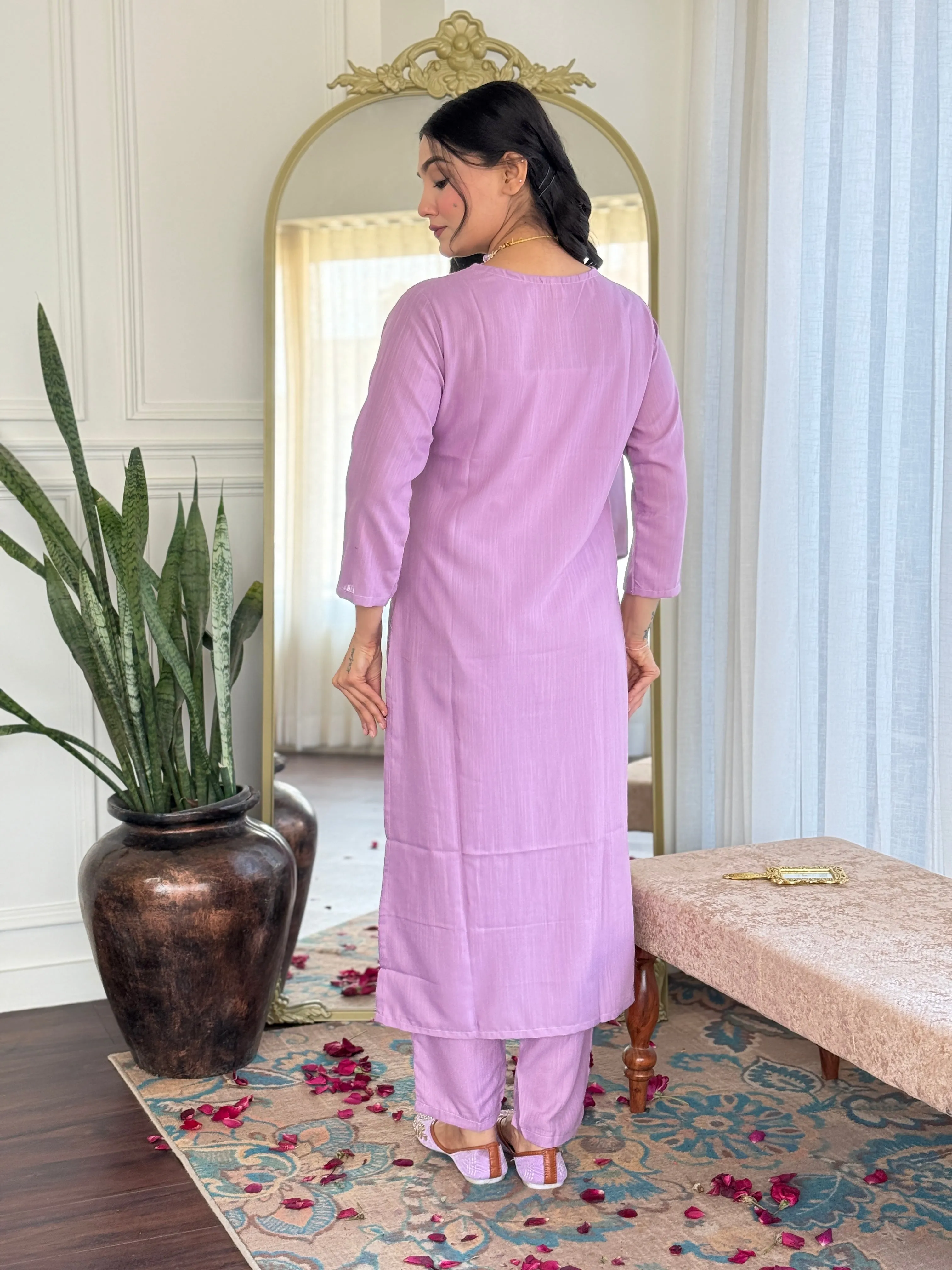 FRILLFIT : Tie-Dye Kurti Set with Embroidered Neckline