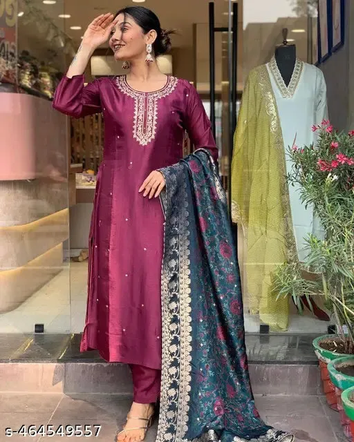 FRILLFIT:  Women Embroidered Viscos Rayon kurta set