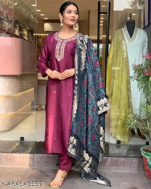 FRILLFIT:  Women Embroidered Viscos Rayon kurta set