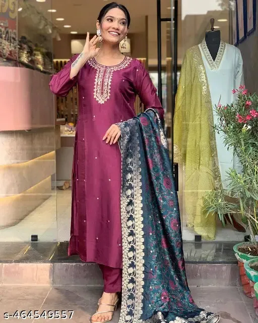 FRILLFIT:  Women Embroidered Viscos Rayon kurta set