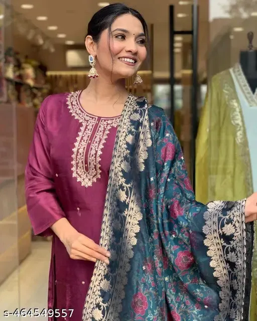 FRILLFIT:  Women Embroidered Viscos Rayon kurta set