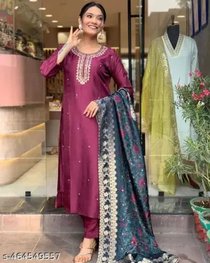 FRILLFIT:  Women Embroidered Viscos Rayon kurta set