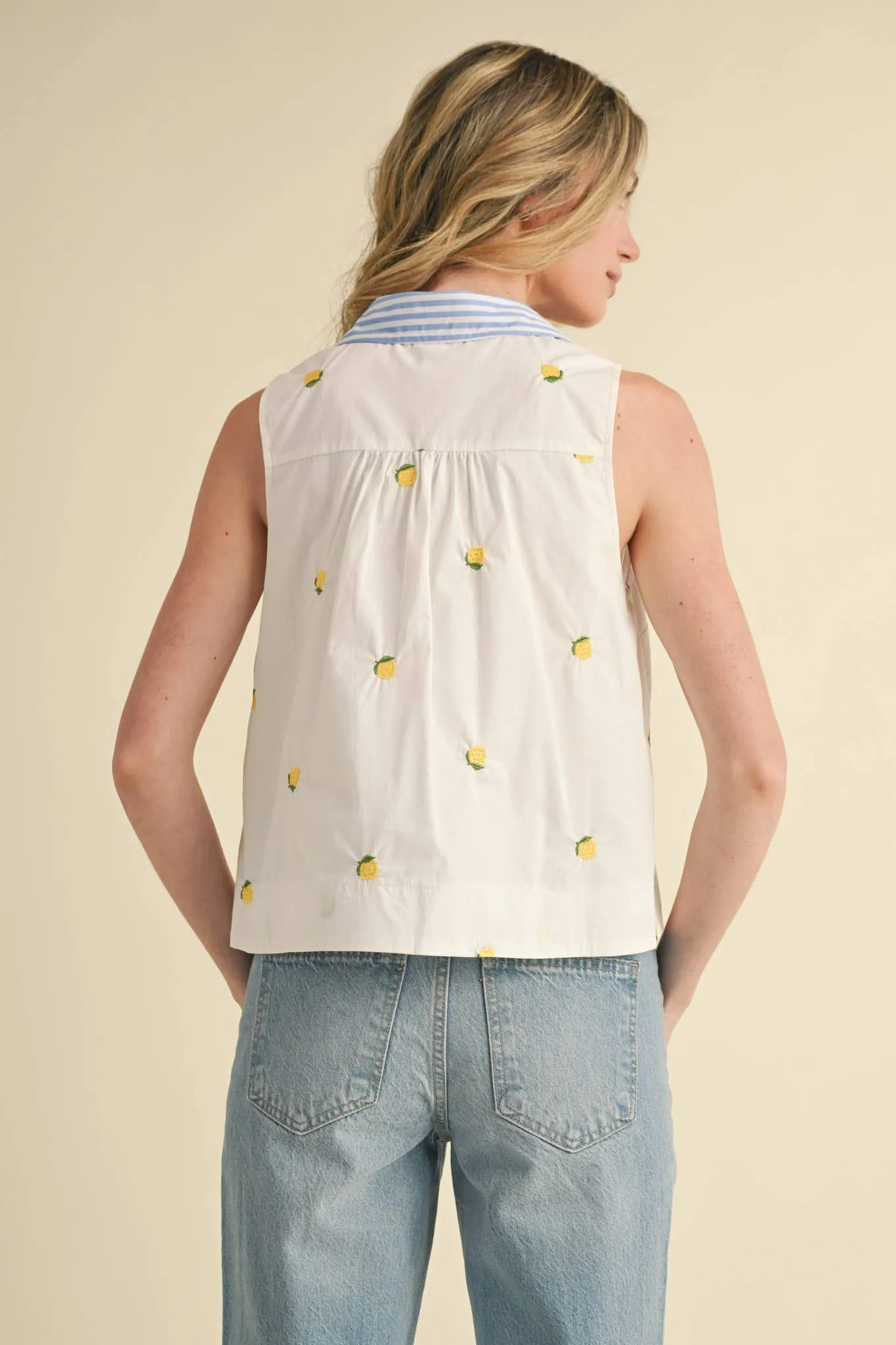 FRUIT EMBROIDERY COLLARED TANK