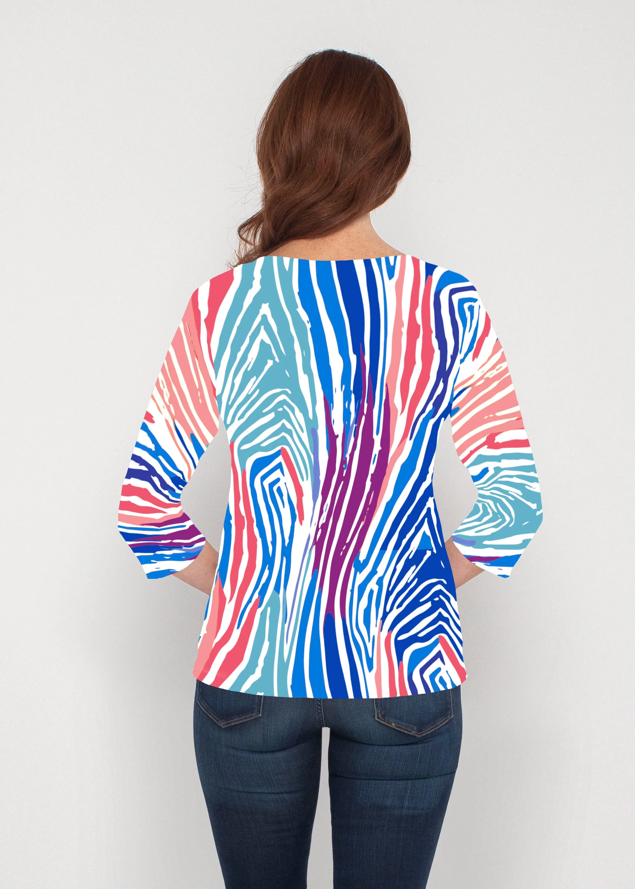 Fruity Stripes (14272) ~ Signature 3/4 Sleeve V-Neck Top