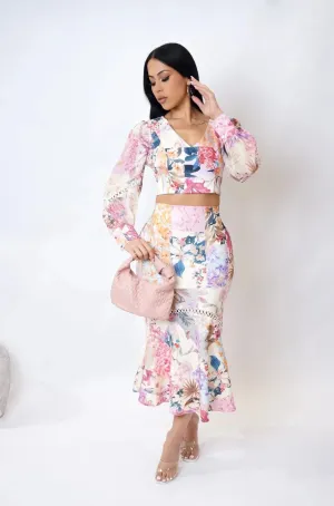 Gardenia Floral Two Piece Skirt Set