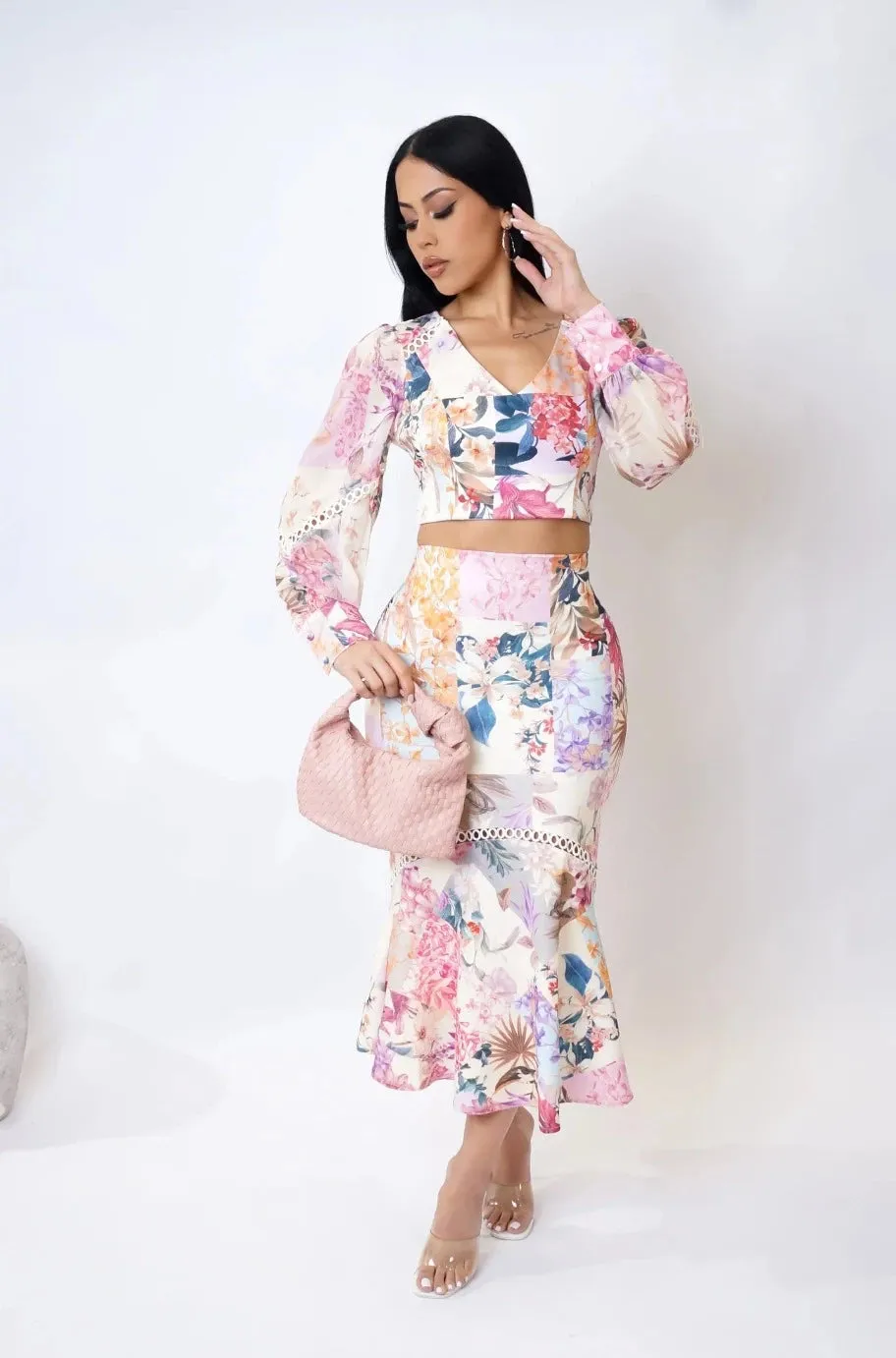 Gardenia Floral Two Piece Skirt Set