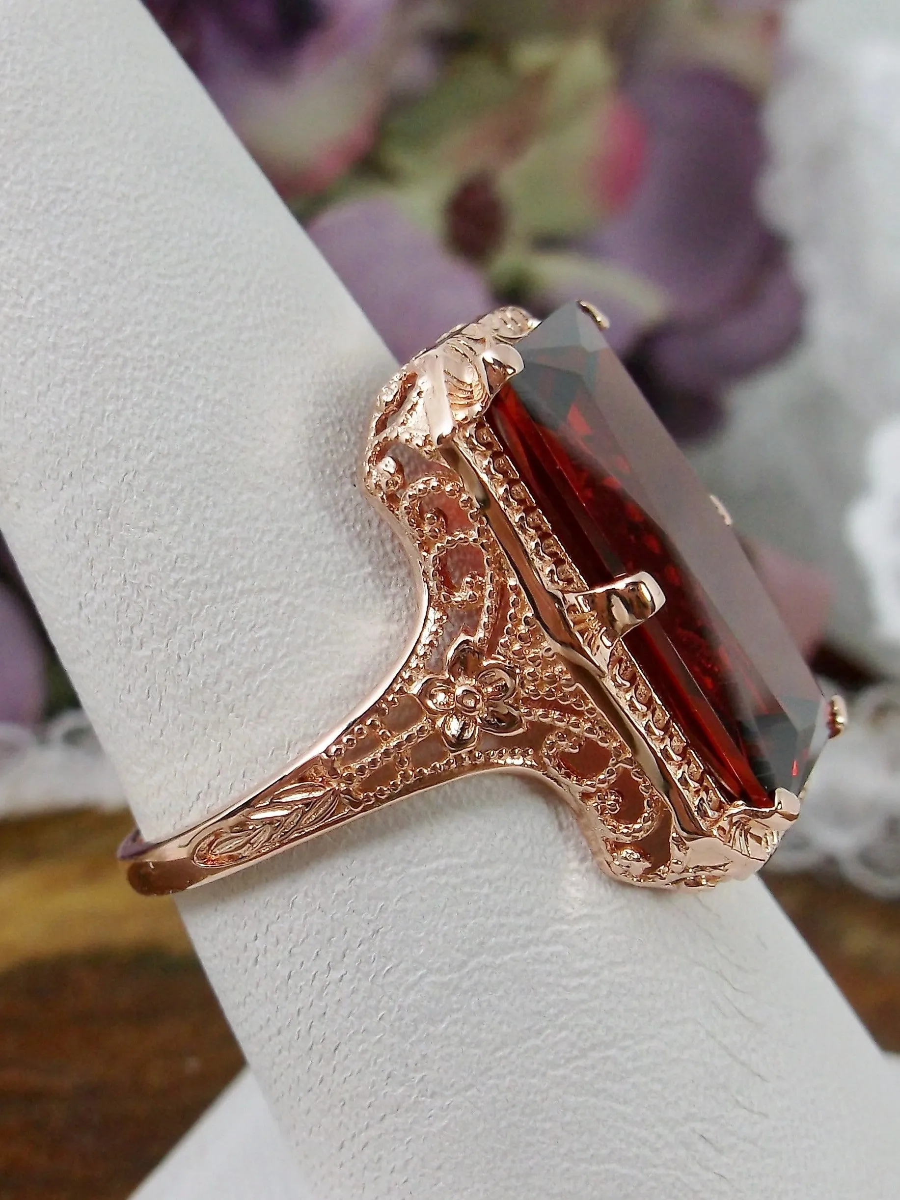 Garnet Ring, Rose Gold overlay, 1915 Vintage Style, Edwardian Jewelry #D232