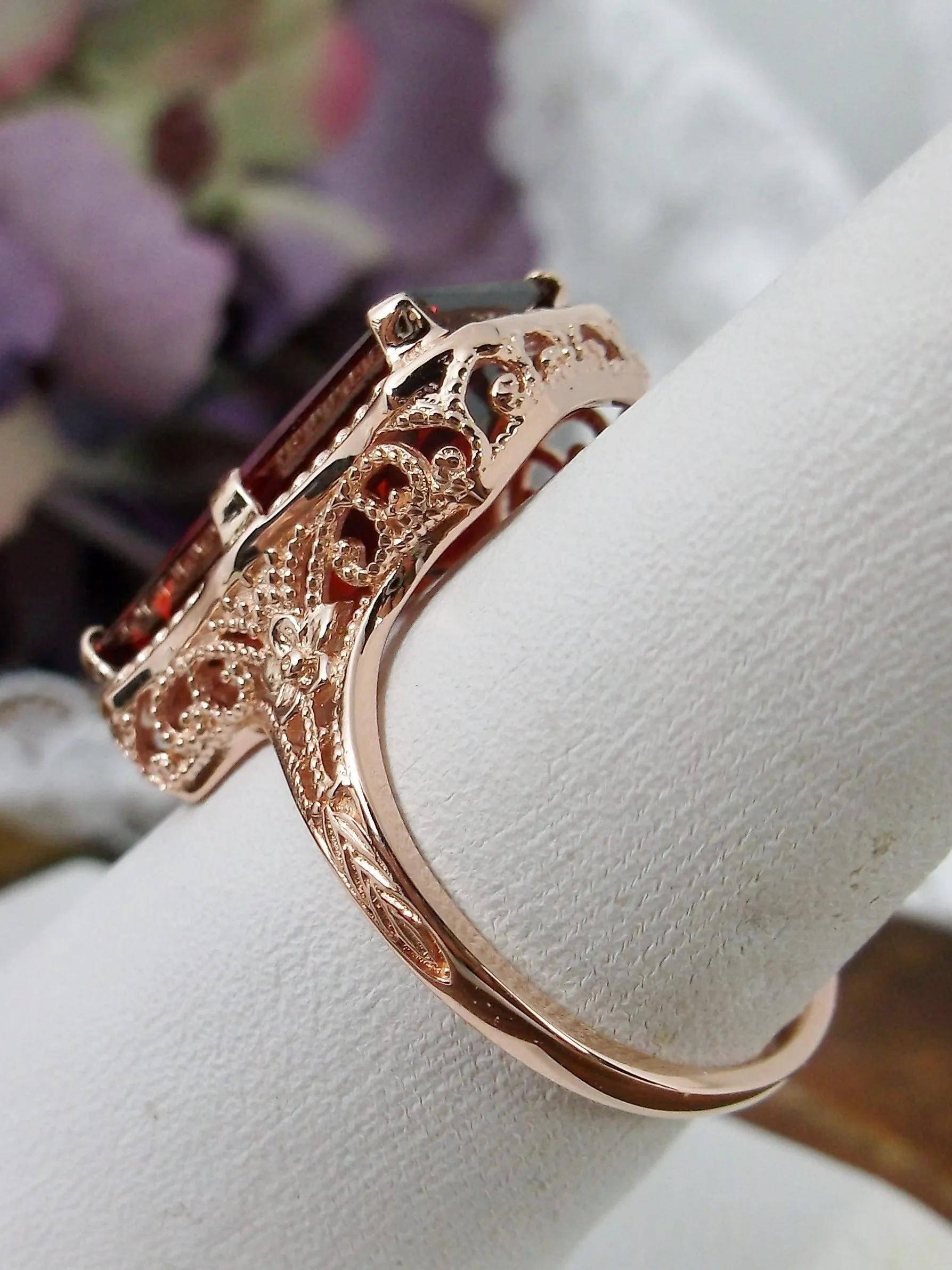 Garnet Ring, Rose Gold overlay, 1915 Vintage Style, Edwardian Jewelry #D232