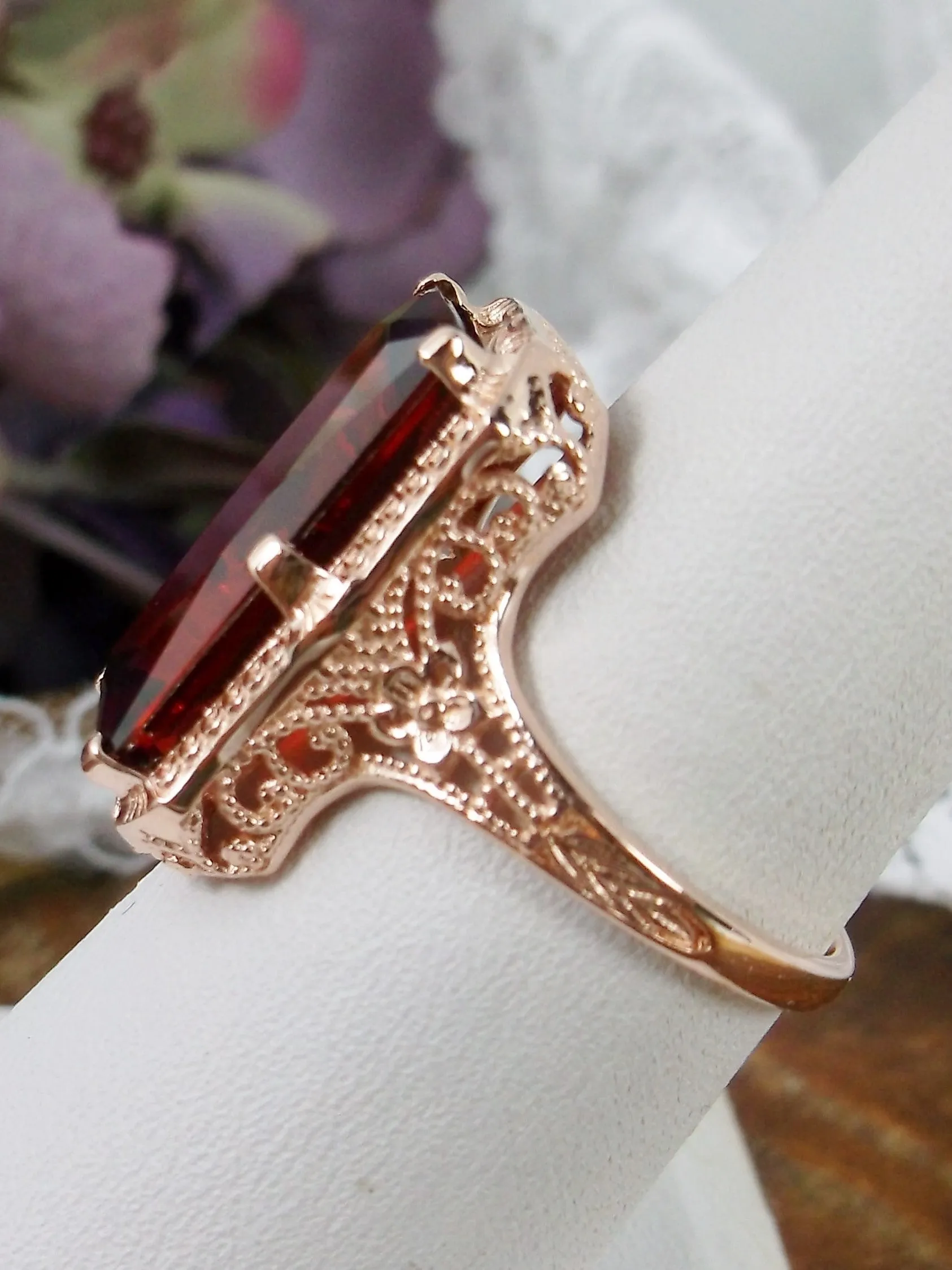 Garnet Ring, Rose Gold overlay, 1915 Vintage Style, Edwardian Jewelry #D232