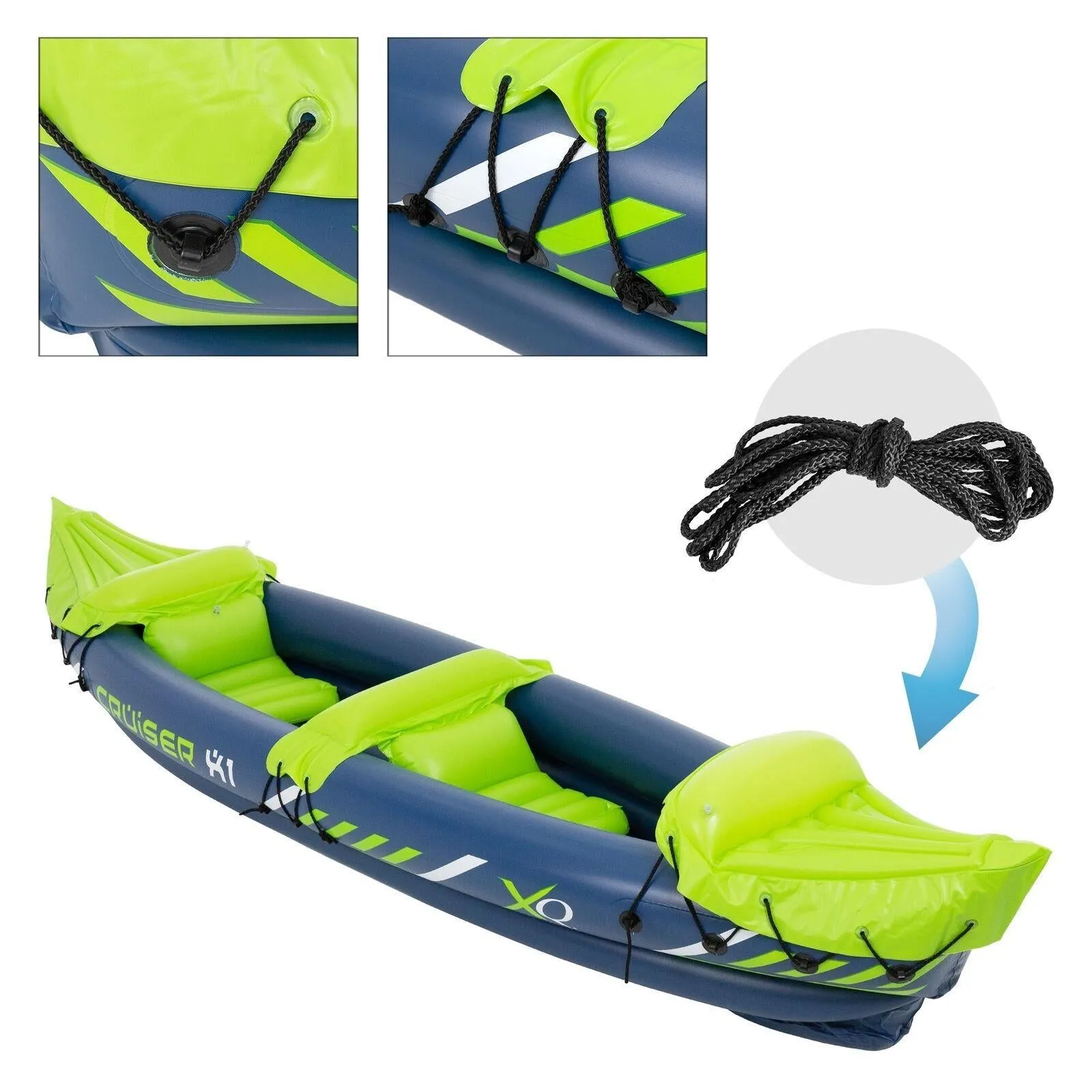 GEEZY 2 Man Person Inflatable Canoe Kayak Dinghy Boat with Double Paddle