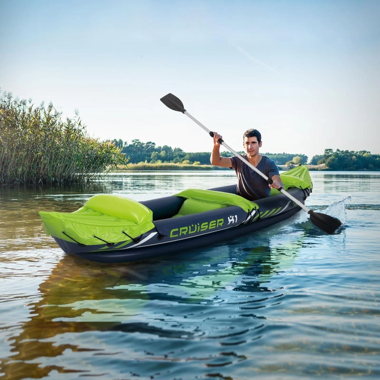 GEEZY 2 Man Person Inflatable Canoe Kayak Dinghy Boat with Double Paddle