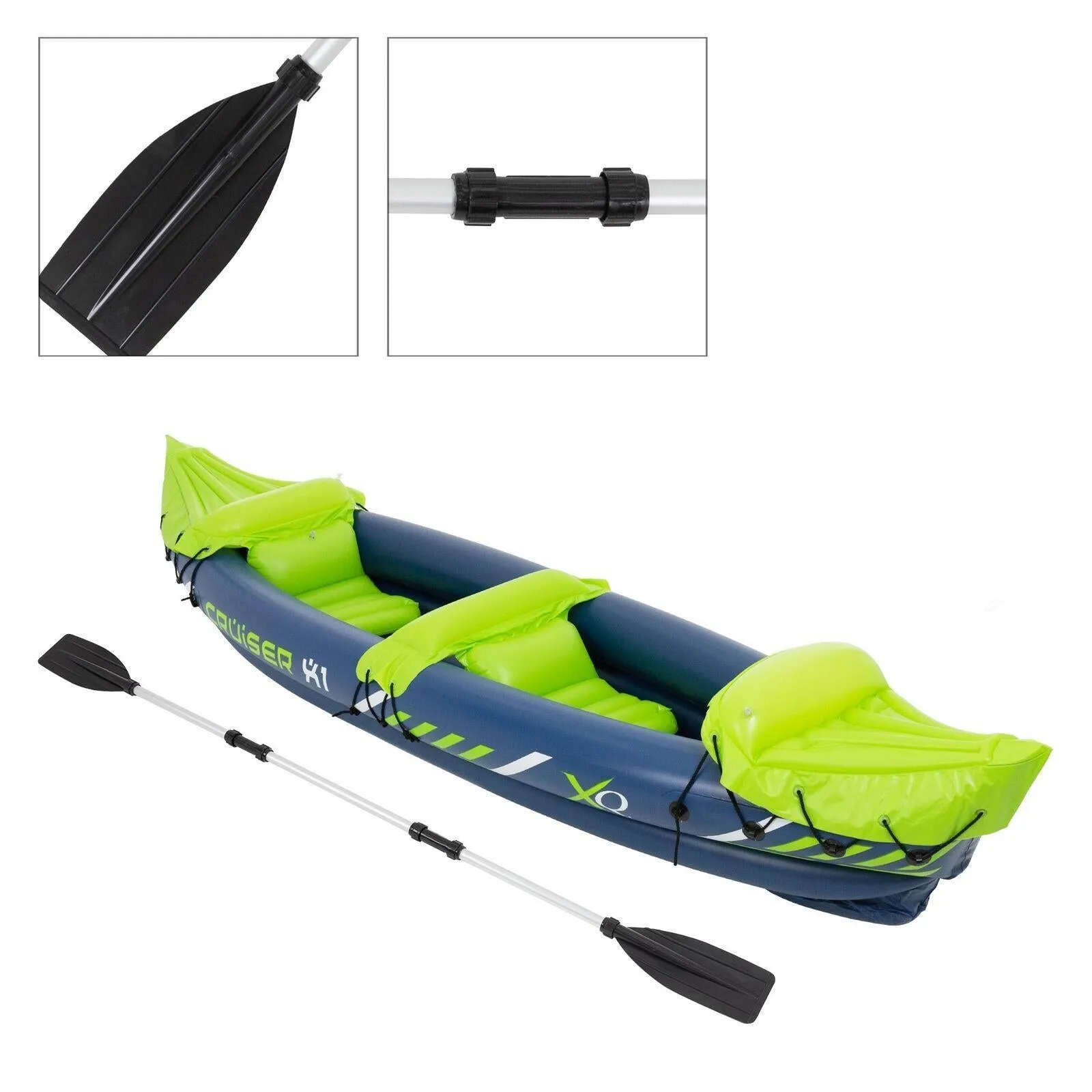 GEEZY 2 Man Person Inflatable Canoe Kayak Dinghy Boat with Double Paddle