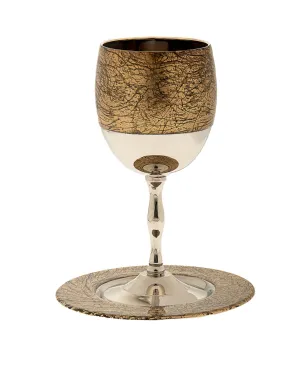 Gifts Plaza (D) Exquisite Gold Enamel Kiddush Cup Set with Tray - Ritual Judaica Set H 2.5"