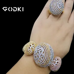 GODKI Luxury African Bangle Ring Sets Fashion Dubai Bridal Jewelry Sets For Women Wedding brincos para as mulheres 2022