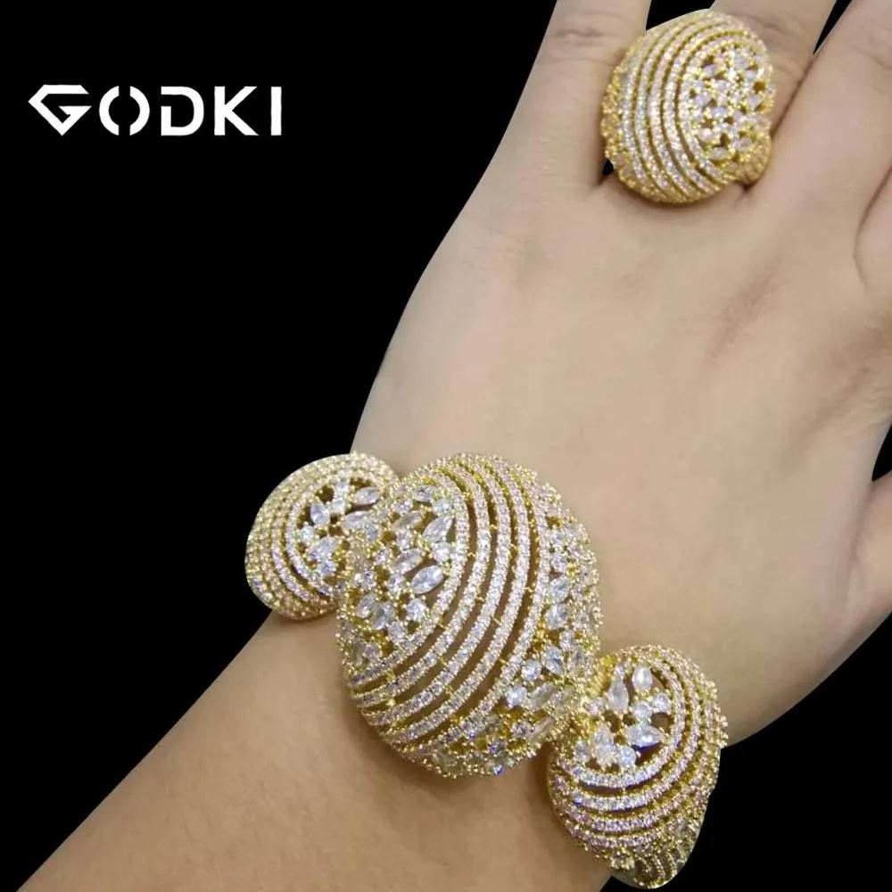 GODKI Luxury African Bangle Ring Sets Fashion Dubai Bridal Jewelry Sets For Women Wedding brincos para as mulheres 2022