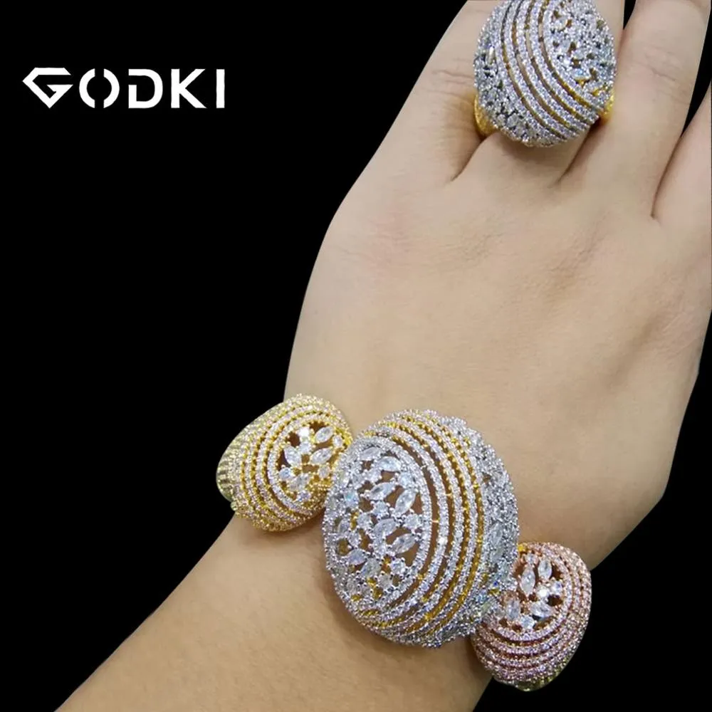 GODKI Luxury African Bangle Ring Sets Fashion Dubai Bridal Jewelry Sets For Women Wedding brincos para as mulheres 2022