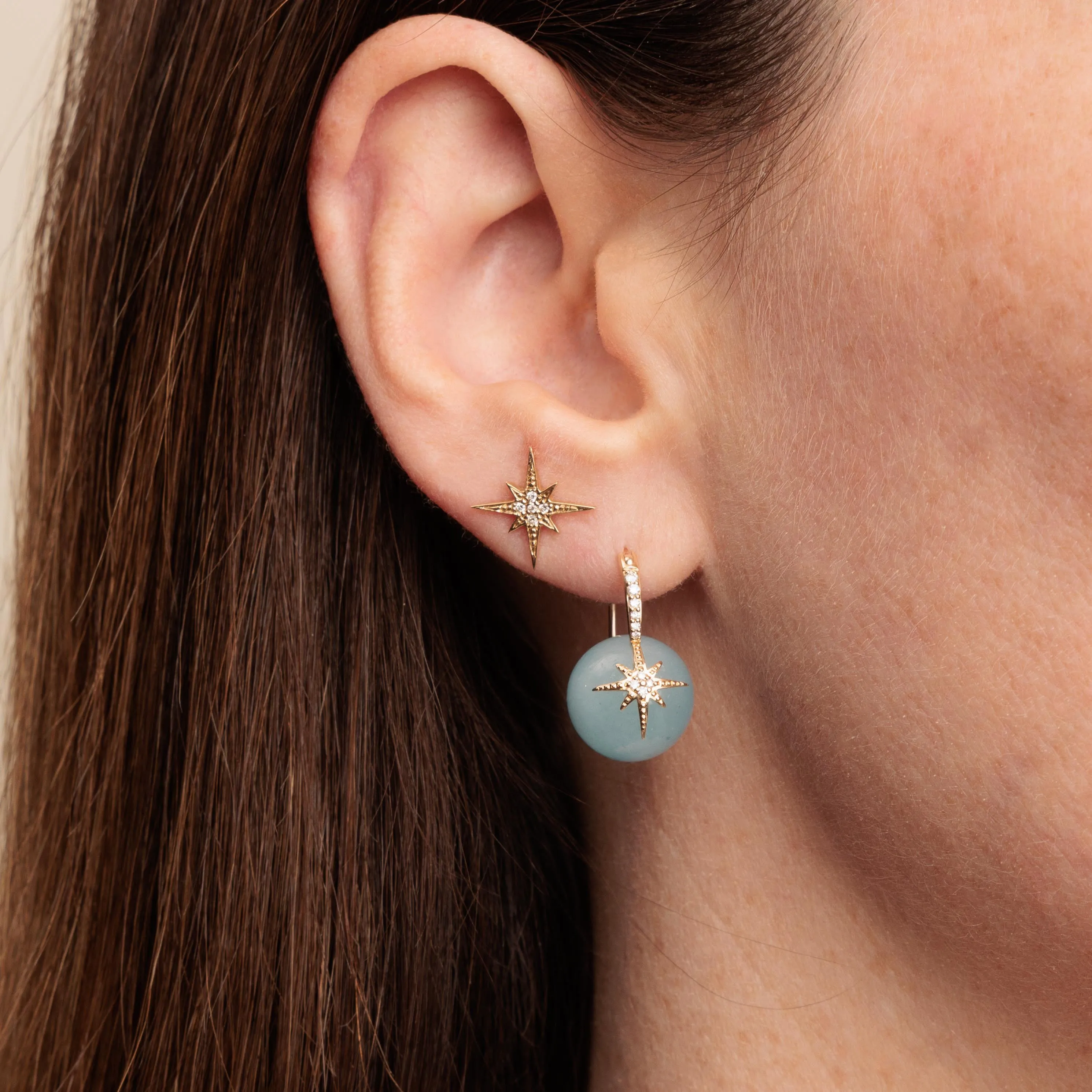 Gold & Diamond Starburst Aquamarine Earrings