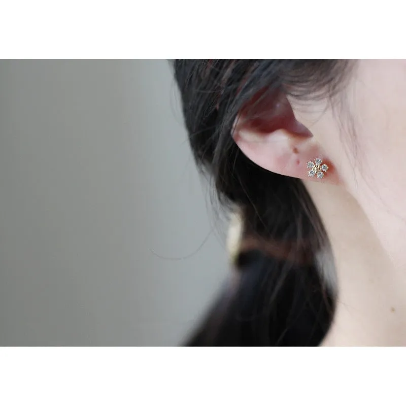 Gold Plated Diamond Small Flower Stud Earrings